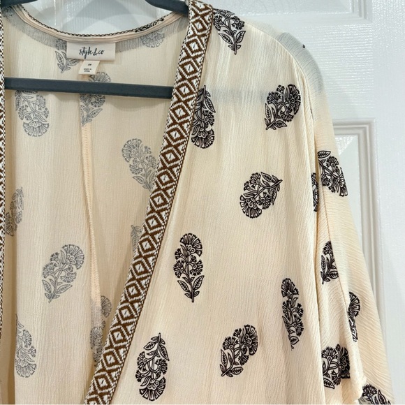 Style & Co. Open Front Cardigan Kimono 2X Tassel Beachy Vacay Travel Boho Cream - Picture 8 of 16